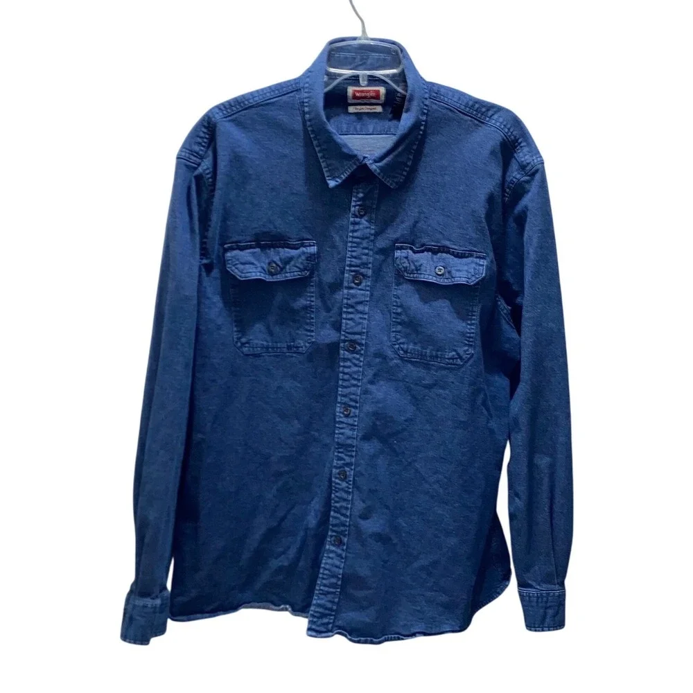 Wrangler Mens Blue Denim Flex for Comfort Long Sleeve Button Down Shirt 2XL U201